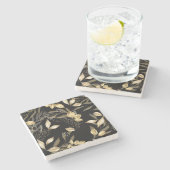 金ゴールド葉:エキゾチック植物性シームレス ストーンコースター (横)