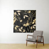 金ゴールド葉:エキゾチック植物性シームレス タペストリー (インサイチュ(横))