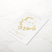金ゴールド葉Crest Monogram日付の保存 箔招待状 (回転した状態)