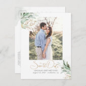 金ゴールド葉Greenery日付写真を保存 案内ポストカード (正面/裏面)