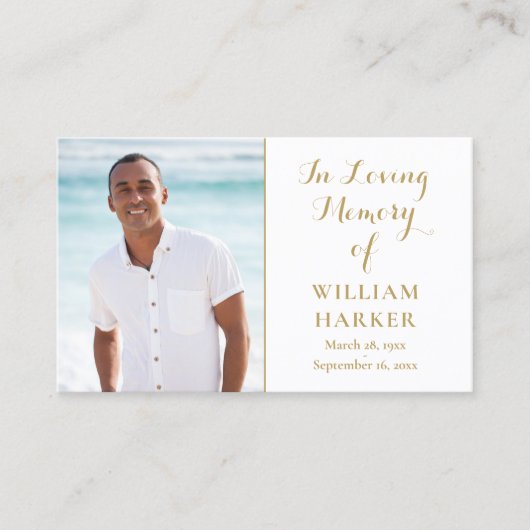 金ゴールド葬儀記念祈りの言葉詩フォトカード 名刺 (正面)