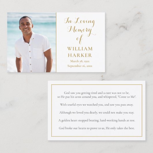 金ゴールド葬儀記念祈りの言葉詩フォトカード 名刺 (正面/裏面)
