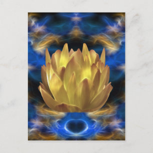 金ゴールド蓮の花と反射 ポストカード