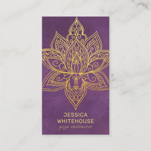 金ゴールド蓮エレガント花紫名刺 名刺 (正面)