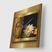 金ゴールド蓮花仏 スクエア壁時計 (傾斜)