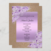 金ゴールド薄紫パープルエレガントウェディング婚約 招待状 (正面/裏面)