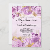 金ゴールド薄紫フローラ水彩第60誕生日 招待状 (正面)