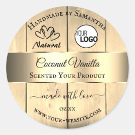 金ゴールド薄茶色の木目の製品ラベルのロゴ ラウンドシール