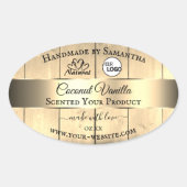 金ゴールド薄茶色の木目の製品ラベルのロゴ 楕円形シール (正面)