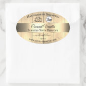 金ゴールド薄茶色の木目の製品ラベルのロゴ 楕円形シール (バッグ)