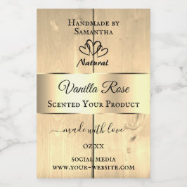 金ゴールド薄茶色の木目製品ラベルハート フードラベル