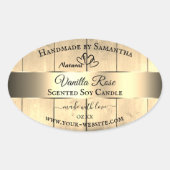 金ゴールド薄茶色の木目製品ラベルハート 楕円形シール (正面)