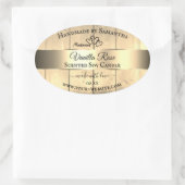 金ゴールド薄茶色の木目製品ラベルハート 楕円形シール (バッグ)