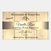 金ゴールド薄茶色の木目製品ラベルハート 長方形シール (正面)