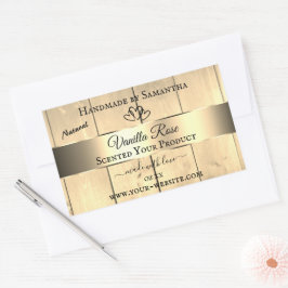 金ゴールド薄茶色の木目製品ラベルハート 長方形シール