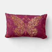 金ゴールド蝶が燃えるマゼンタのアクセント ランバークッション (裏面)
