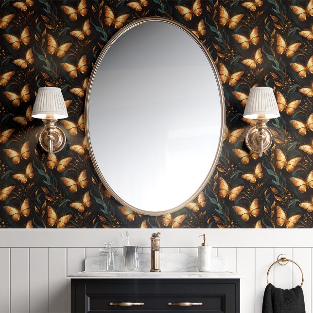 金ゴールド蝶とつる植物オンブラック 壁紙 (クリエイターアップロード済み)