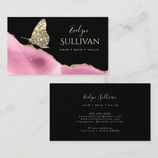 金ゴールド蝶と黒いピンクのアジト 名刺 (正面/裏面)