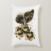 金ゴールド蝶と黒の蘭 アクセントクッション (正面(垂直))
