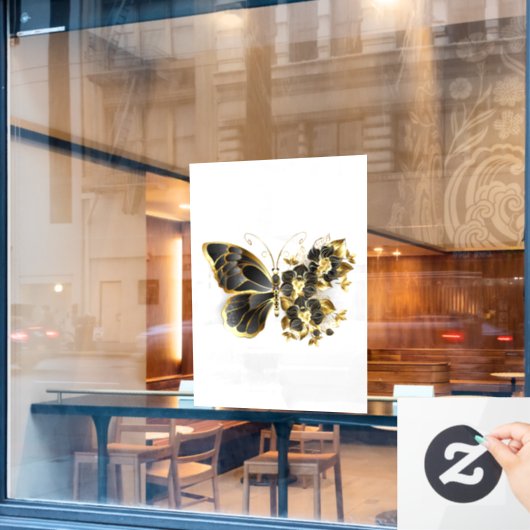 金ゴールド蝶と黒の蘭 ウィンドウサイン (カフェ窓)