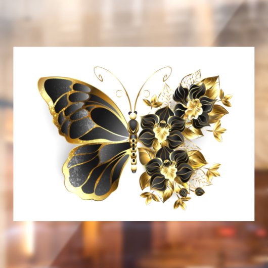 金ゴールド蝶と黒の蘭 ウィンドウサイン (シート2)