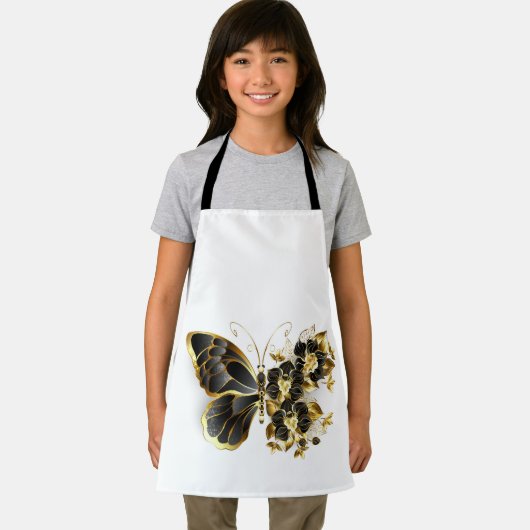 金ゴールド蝶と黒の蘭 エプロン (インサイチュ)