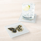 金ゴールド蝶と黒の蘭 ガラスコースター (アングル)