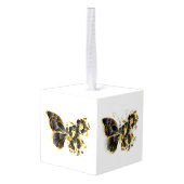 金ゴールド蝶と黒の蘭 キューブオーナメント (裏面アングル)