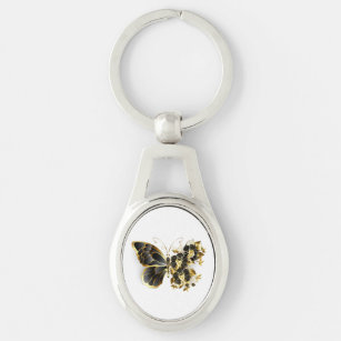 金ゴールド蝶と黒の蘭 キーホルダー