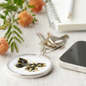 金ゴールド蝶と黒の蘭 キーホルダー (側面)