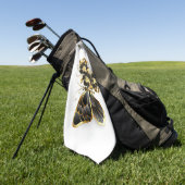 金ゴールド蝶と黒の蘭 ゴルフタオル (グリーン)