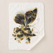 金ゴールド蝶と黒の蘭 シェルパブランケット (正面)