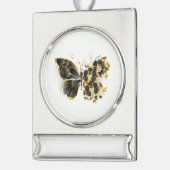 金ゴールド蝶と黒の蘭 シルバープレートバナーオーナメント (左)