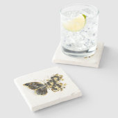 金ゴールド蝶と黒の蘭 ストーンコースター (横)