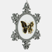 金ゴールド蝶と黒の蘭 スノーフレークピューターオーナメント (左)