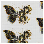 金ゴールド蝶と黒の蘭 ファブリック (クローズアップ)