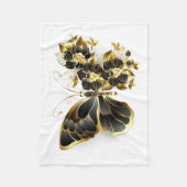 金ゴールド蝶と黒の蘭 フリースブランケット (正面)