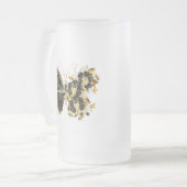 金ゴールド蝶と黒の蘭 フロストグラスビールジョッキ (正面左)