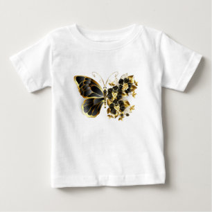 金ゴールド蝶と黒の蘭 ベビーTシャツ