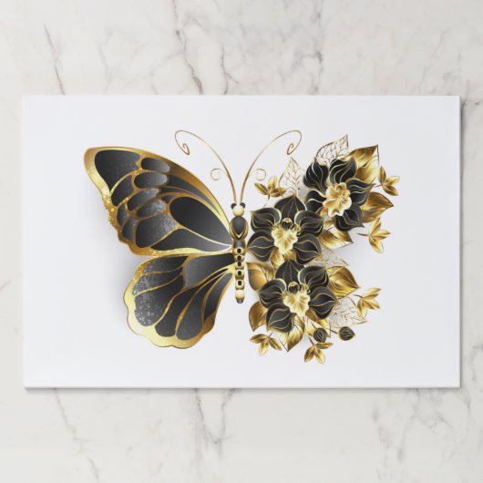 金ゴールド蝶と黒の蘭 ペーパーパッド (正面)