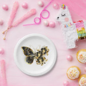 金ゴールド蝶と黒の蘭 ペーパープレート (パーティー)