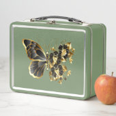 金ゴールド蝶と黒の蘭 メタルランチボックス (インサイチュ)