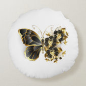 金ゴールド蝶と黒の蘭 ラウンドクッション (裏面)
