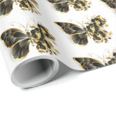 金ゴールド蝶と黒の蘭 ラッピングペーパー (ロールコーナー)