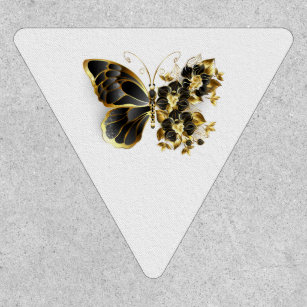 金ゴールド蝶と黒の蘭 ワッペン