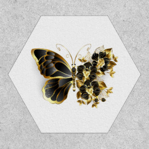 金ゴールド蝶と黒の蘭 ワッペン