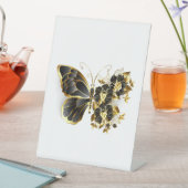 金ゴールド蝶と黒の蘭 台座サイン (インサイチュ)