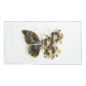 金ゴールド蝶と黒の蘭 枕カバー (裏面)