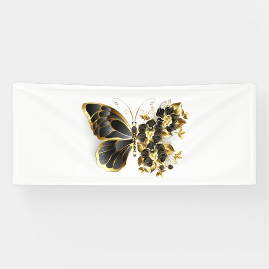 金ゴールド蝶と黒の蘭 横断幕 (横)