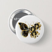 金ゴールド蝶と黒の蘭 缶バッジ (正面&裏面)